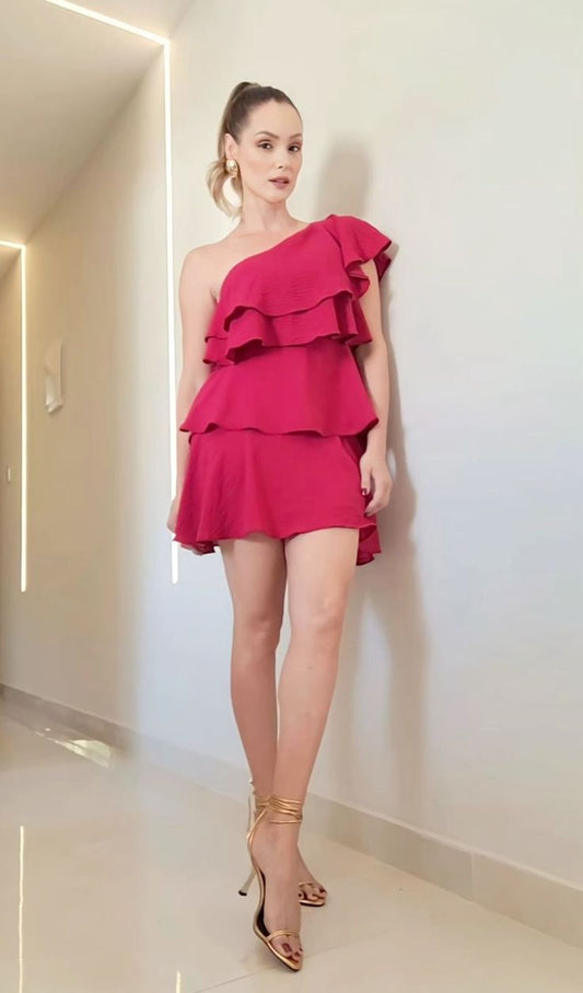 Vestidos Hoco clásicos, corte A, un hombro, rosa intenso, cortos, de gasa, minivestidos formales para octavo grado, regreso a casa, escuela secundaria, atuendos para 18.º cumpleaños, atuendo Hoco DH1717
