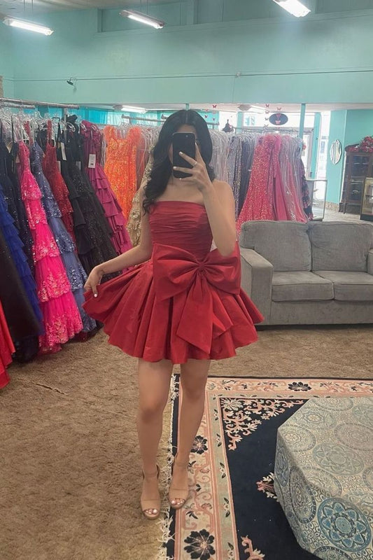 Vestido de fiesta elegante, sin tirantes, color burdeos, corto, mini, formal, para octavo grado, vestido de fiesta de secundaria, vestido de fiesta para 16.º cumpleaños, trajes de fiesta DH1750