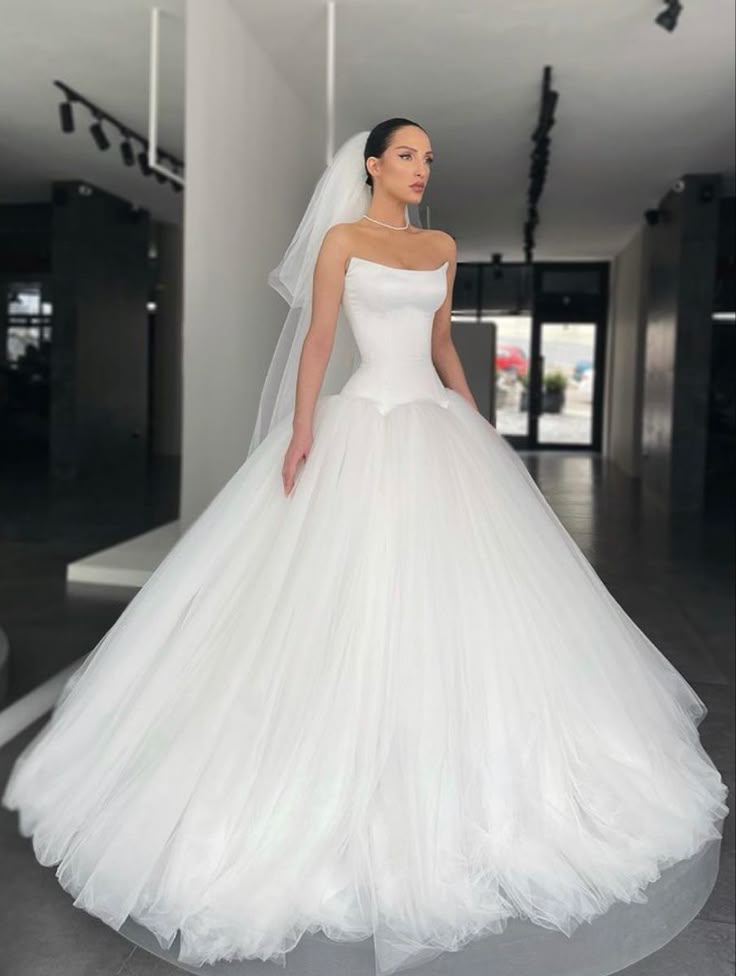 Vestido de novia romántico, vestido de novia, vestido de fiesta, vestido de novia sin tirantes de tul, vestidos de novia de satén blanco, vestidos de novia modestos DH1779