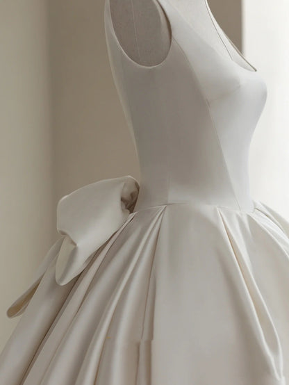 Vestido de novia romántico, vestido de novia, vestido de fiesta, escote cuadrado, vestido de novia de satén, vestidos de novia color marfil, vestidos de novia modestos, DH1781