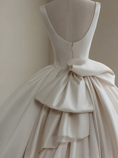 Vestido de novia romántico, vestido de novia, vestido de fiesta, escote cuadrado, vestido de novia de satén, vestidos de novia color marfil, vestidos de novia modestos, DH1781