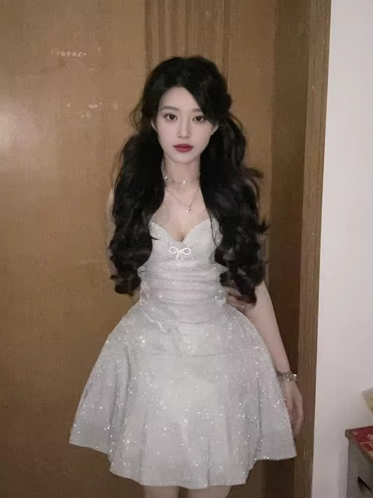 Classy A Line Spaghetti Straps Sequin White Short Mini Formal 8th Grade Homecoming Dresses Middle School Hoco Court Dress 21st Birthday Dress Hoco Outfits DH1797