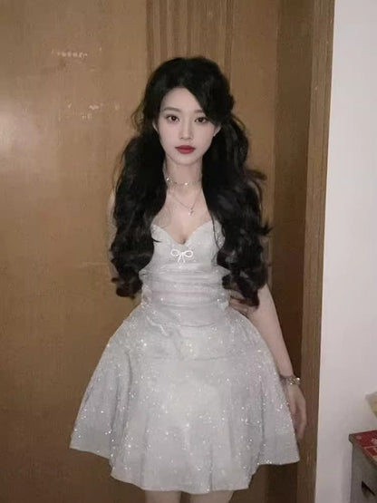Classy A Line Spaghetti Straps Sequin White Short Mini Formal 8th Grade Homecoming Dresses Middle School Hoco Court Dress 21st Birthday Dress Hoco Outfits DH1797
