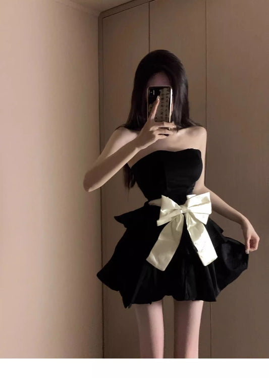 Vestido de fiesta elegante, sin tirantes, negro, corto, mini, formal, para octavo grado, de regreso a casa, de secundaria, para el 21.º cumpleaños, DH1799