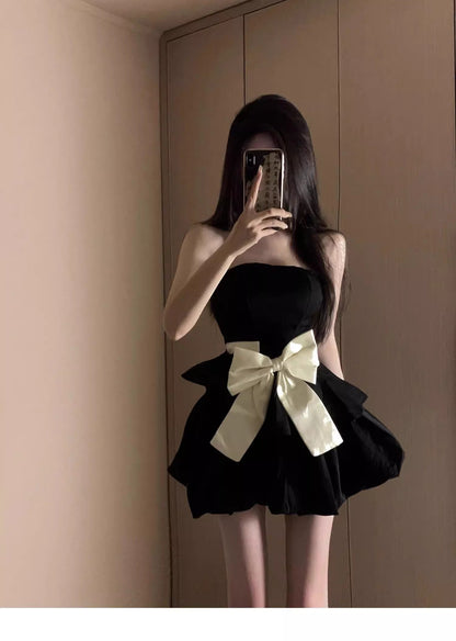 Vestido de fiesta elegante, sin tirantes, negro, corto, mini, formal, para octavo grado, de regreso a casa, de secundaria, para el 21.º cumpleaños, DH1799