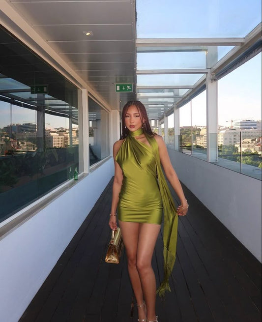Classy Sheath One Shoulder Olive Green Short Mini Formal 8th Grade Homecoming Dresses High School Hoco Court Dress Graduation Dress Hoco Outfits DH1832