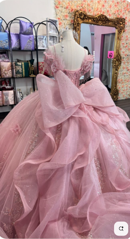 Vestido de princesa con tirantes al descubierto, tul rosa, largo, para quinceañeras, formal, de 15 años, DH1857