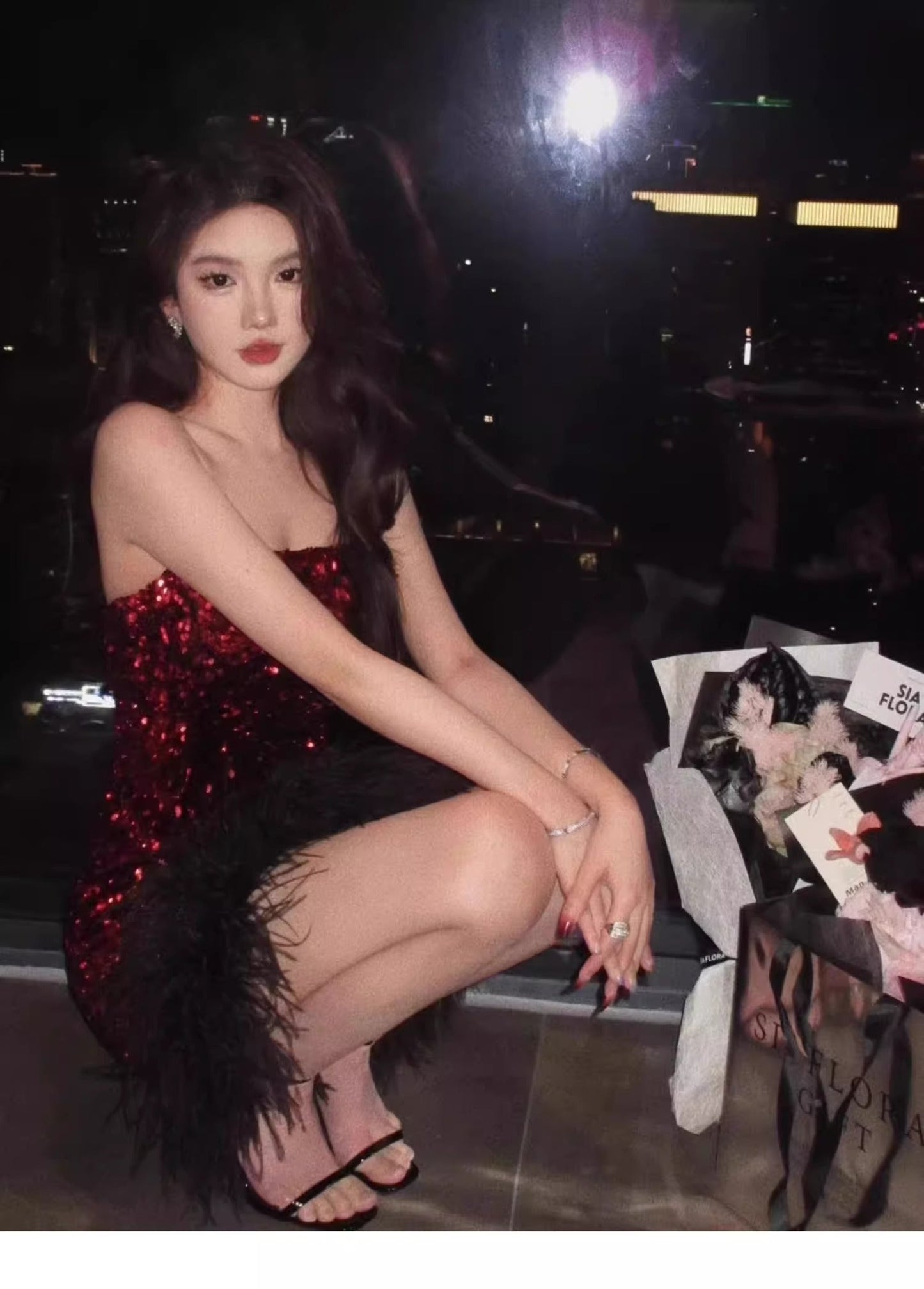 Classy Sheath Strapless Burgundy Sequin Feathers Short Mini Formal 8th Grade Homecoming Dresses Middle School Hoco Court Dress 16th Birthday Dress Hoco Outfits DH1884