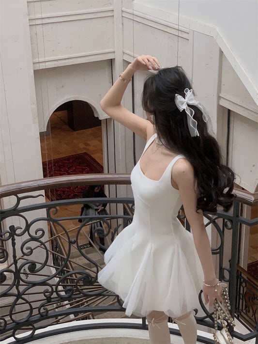 Cute A Line Square White Grad Dress Inspo Short Mini Formal 8th Grade Homecoming Dresses High School Hoco Court Dress Graduation Dress Hoco Outfits DH1897