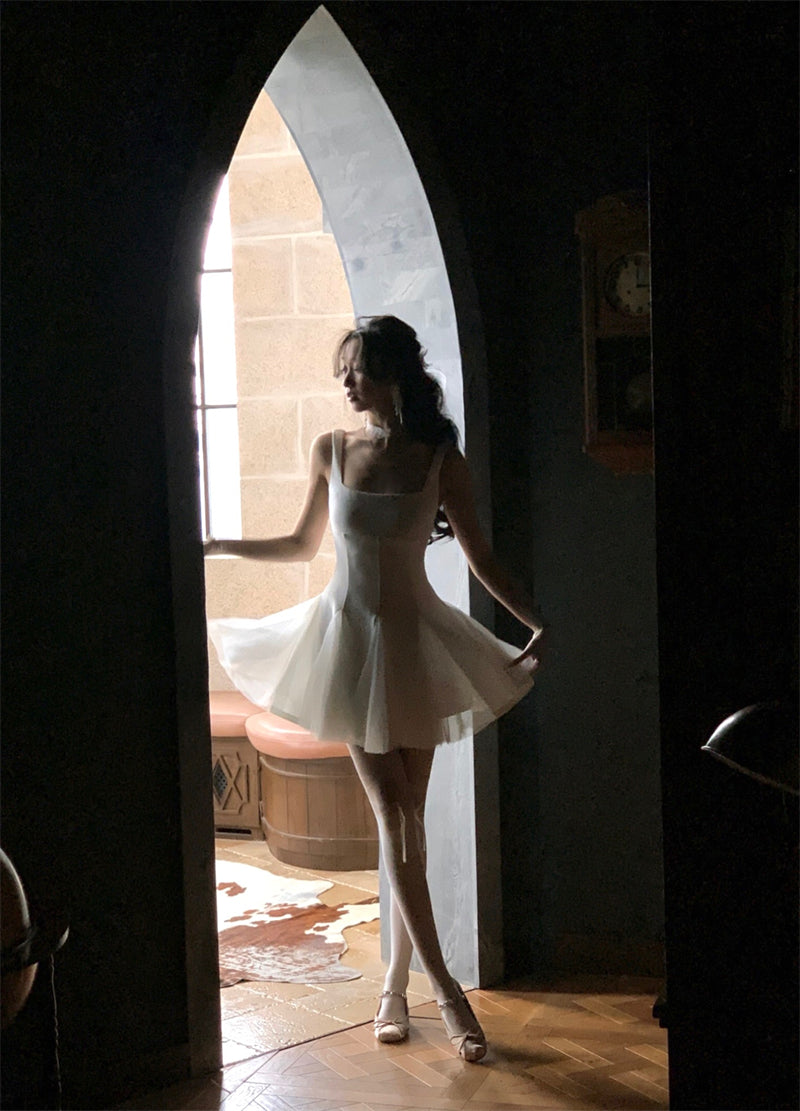 Cute A Line Square White Grad Dress Inspo Short Mini Formal 8th Grade Homecoming Dresses High School Hoco Court Dress Graduation Dress Hoco Outfits DH1897