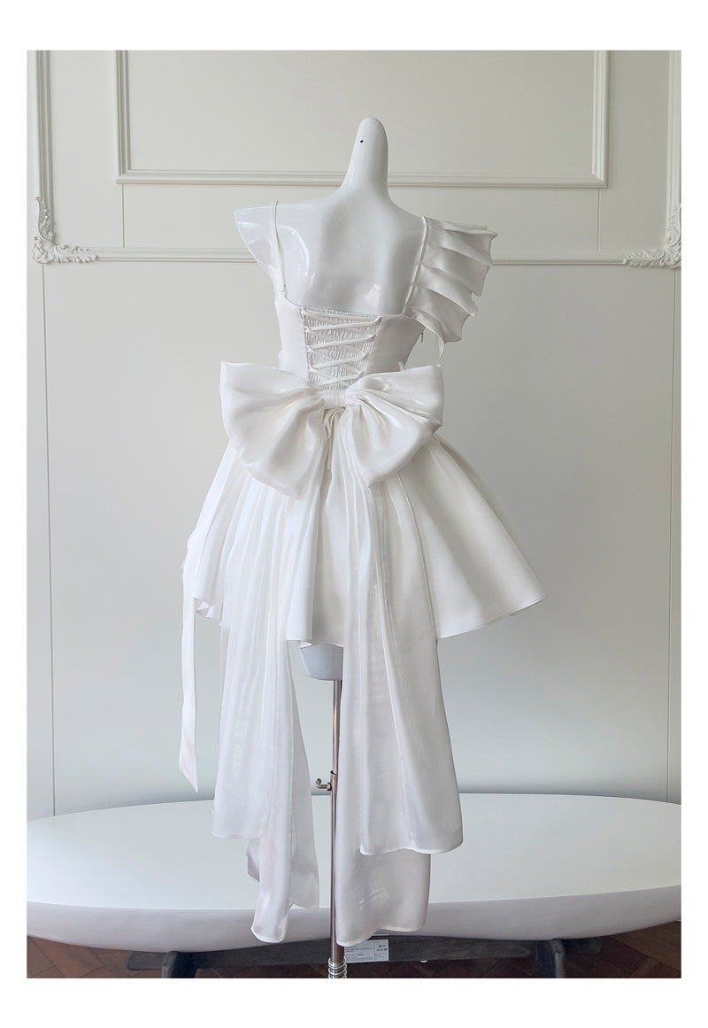 Cute A Line One Shoulder White Satin Short Mini Formal 8th Grade Homecoming Dresses High School Hoco Court Dress Graduation Dress Cocktail Outfits DH1898
