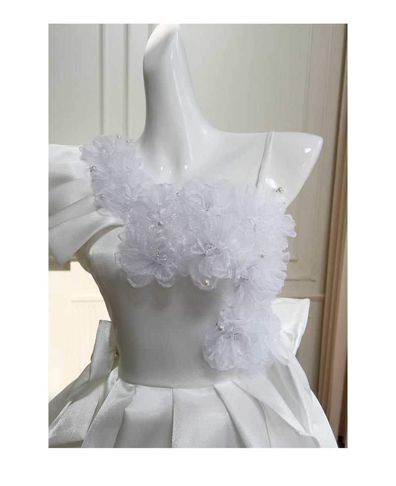 Cute A Line One Shoulder White Satin Short Mini Formal 8th Grade Homecoming Dresses High School Hoco Court Dress Graduation Dress Cocktail Outfits DH1898