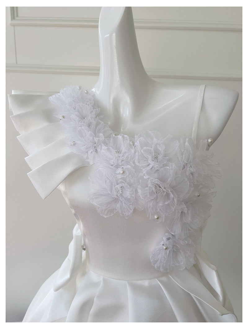 Cute A Line One Shoulder White Satin Short Mini Formal 8th Grade Homecoming Dresses High School Hoco Court Dress Graduation Dress Cocktail Outfits DH1898