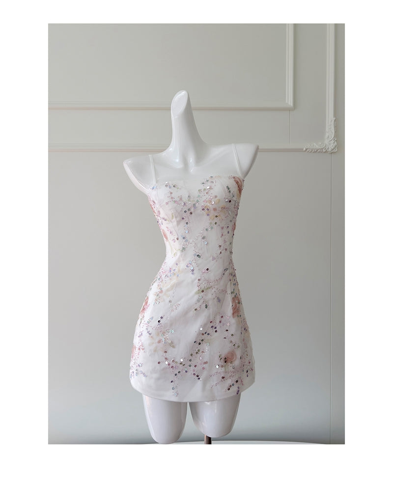 Cute Sheath Spaghetti Straps White Grad Dress Inspo Short Mini Formal 8th Grade Homecoming Dresses High School Hoco Court Dress Graduation Dress Hoco Outfits DH1899