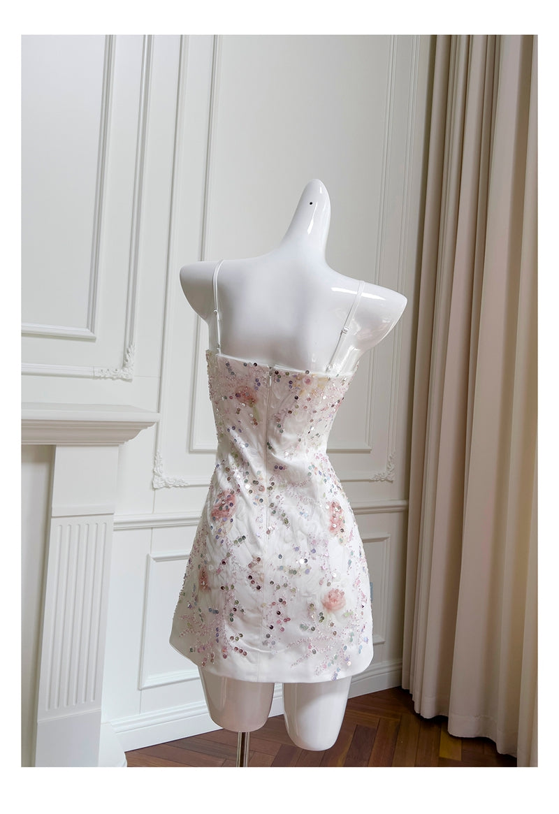 Cute Sheath Spaghetti Straps White Grad Dress Inspo Short Mini Formal 8th Grade Homecoming Dresses High School Hoco Court Dress Graduation Dress Hoco Outfits DH1899