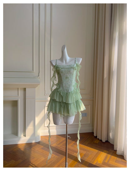 Cute A Line Spaghetti Straps Sage Green Chiffon Grad Dress Inspo Short Mini Formal 8th Grade Homecoming Dresses High School Hoco Court Dress Graduation Dress Hoco Outfits D1901