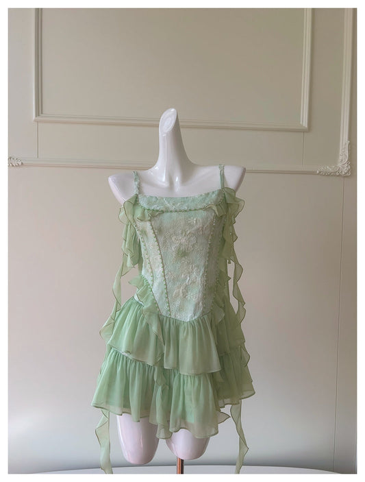 Cute A Line Spaghetti Straps Sage Green Chiffon Grad Dress Inspo Short Mini Formal 8th Grade Homecoming Dresses High School Hoco Court Dress Graduation Dress Hoco Outfits D1901