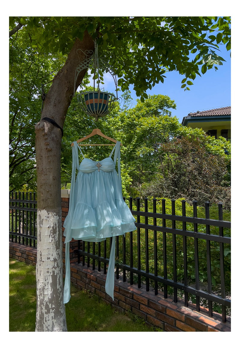 Cute A Line Spaghetti Straps Blue Backless Grad Dress Inspo Short Mini Formal 8th Grade Homecoming Dresses High School Hoco Court Dress Graduation Dress Hoco Outfits DH1903