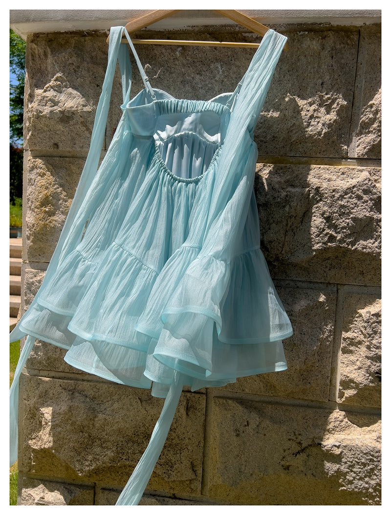 Cute A Line Spaghetti Straps Blue Backless Grad Dress Inspo Short Mini Formal 8th Grade Homecoming Dresses High School Hoco Court Dress Graduation Dress Hoco Outfits DH1903