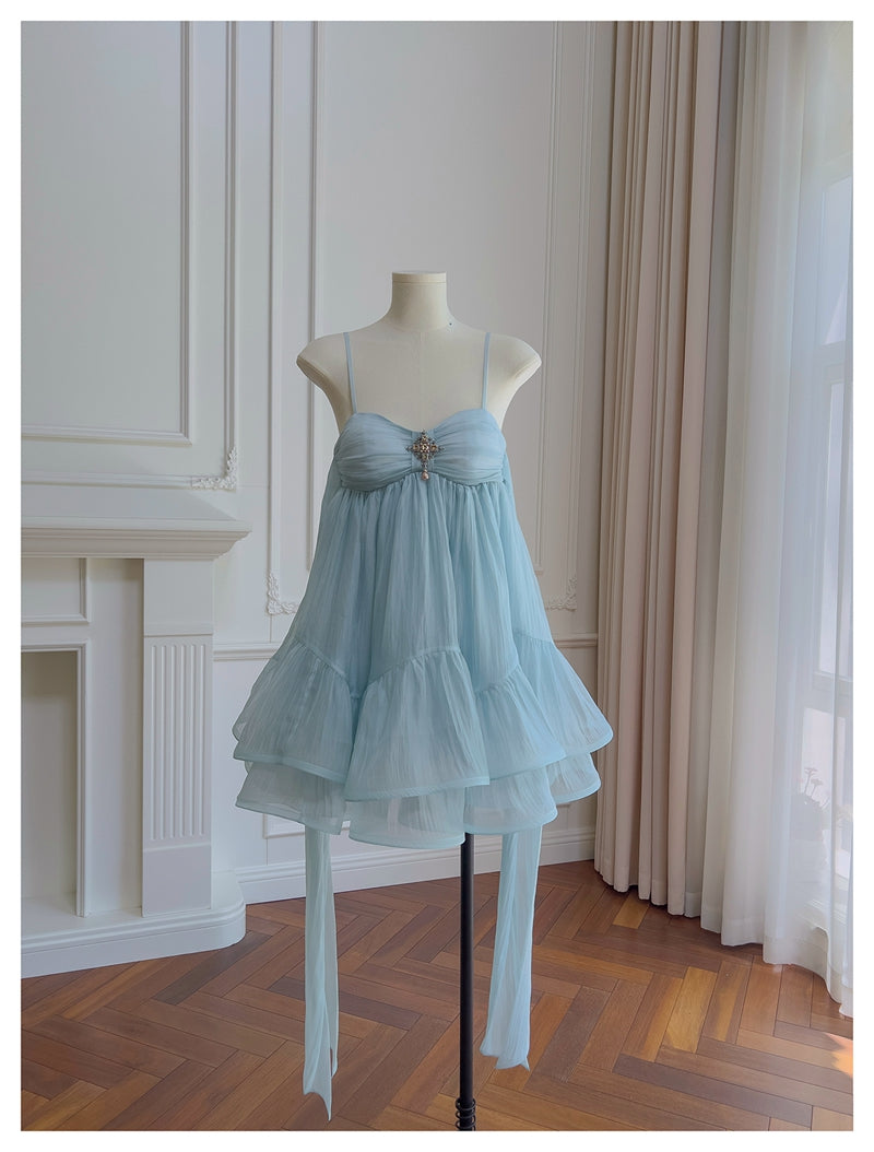 Cute A Line Spaghetti Straps Blue Backless Grad Dress Inspo Short Mini Formal 8th Grade Homecoming Dresses High School Hoco Court Dress Graduation Dress Hoco Outfits DH1904