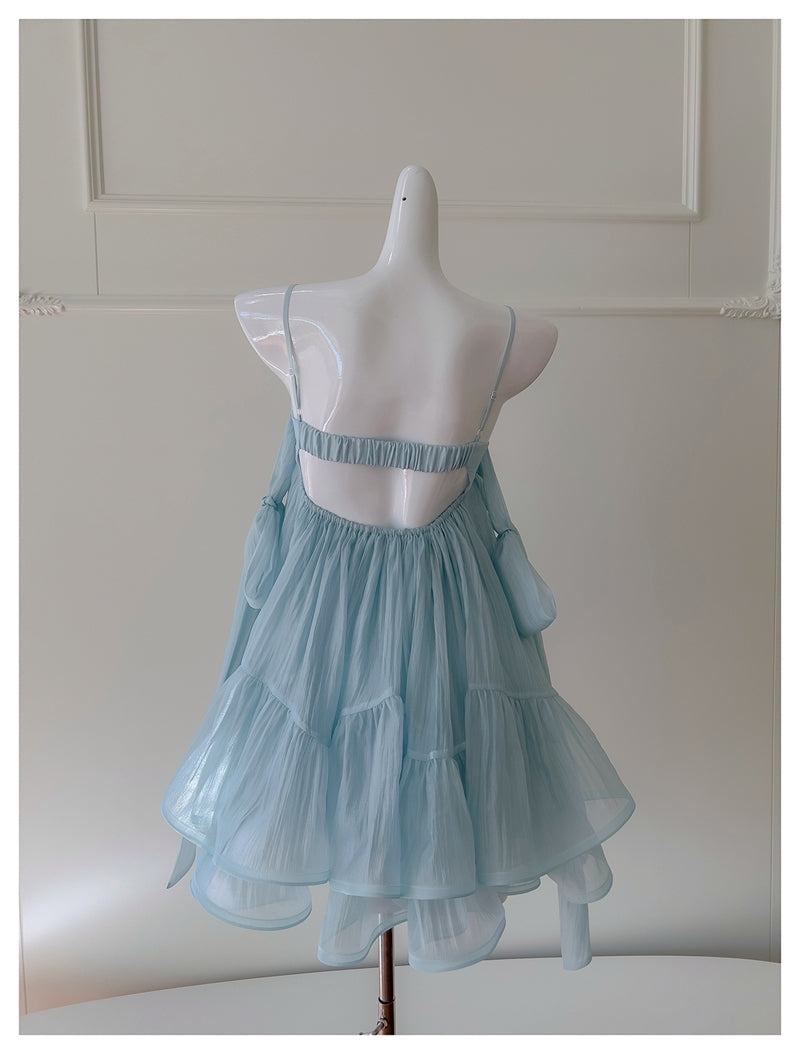 Cute A Line Spaghetti Straps Blue Backless Grad Dress Inspo Short Mini Formal 8th Grade Homecoming Dresses High School Hoco Court Dress Graduation Dress Hoco Outfits DH1904