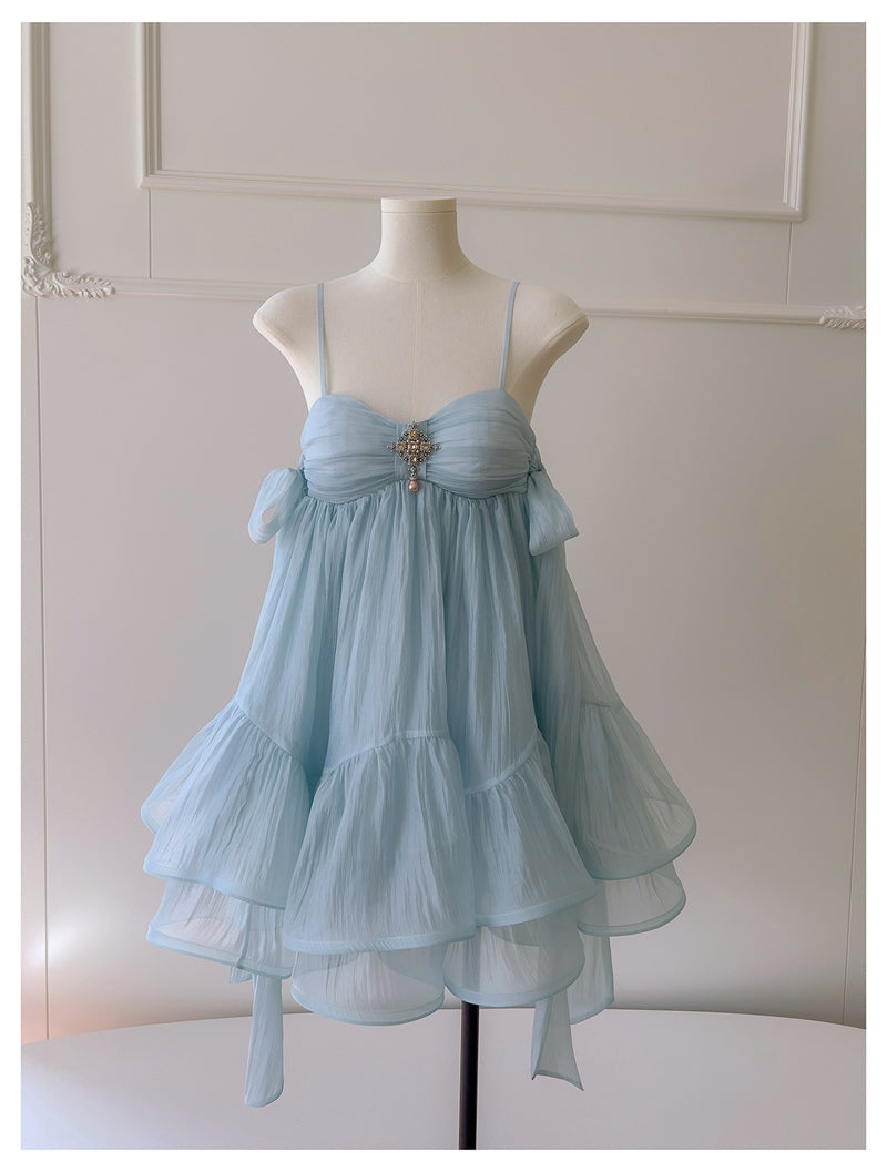 Cute A Line Spaghetti Straps Blue Backless Grad Dress Inspo Short Mini Formal 8th Grade Homecoming Dresses High School Hoco Court Dress Graduation Dress Hoco Outfits DH1904