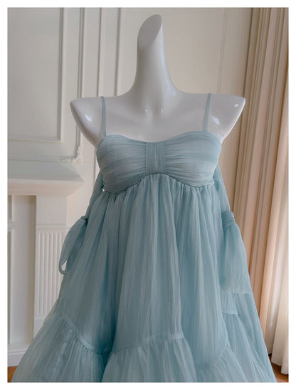 Pretty A Line Spaghetti Straps Blue Open Backs Grad Dress Inspo Short Mini Formal 8th Grade Homecoming Dresses High School Hoco Court Dress Graduation Dress Hoco Outfits D1905