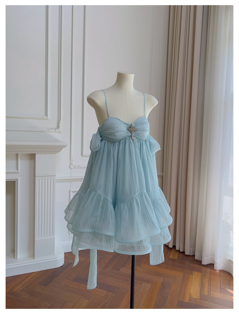 Pretty A Line Spaghetti Straps Blue Open Backs Grad Dress Inspo Short Mini Formal 8th Grade Homecoming Dresses High School Hoco Court Dress Graduation Dress Hoco Outfits D1905