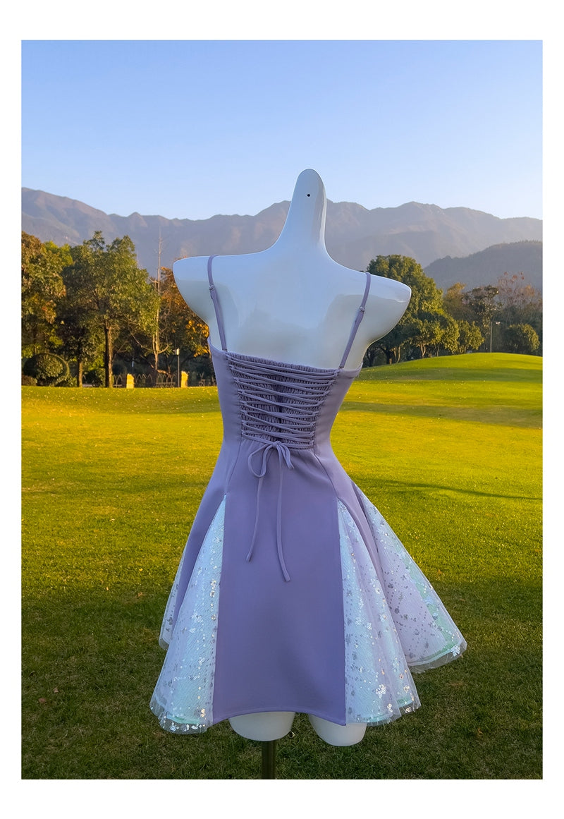 Pretty A Line Spaghetti Straps Grape Grad Dress Inspo Short Mini Formal 8th Grade Homecoming Dresses High School Hoco Court Dress Graduation Dress Hoco Outfits DH1906