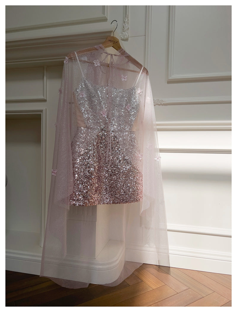 Cute A Line Spaghetti Straps Pink Sequin Grad Dress Inspo Formal 8th Grade Homecoming Dresses High School Hoco Court Dress Graduation Dress Hoco Outfits DH1908