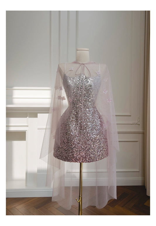 Cute A Line Spaghetti Straps Pink Sequin Grad Dress Inspo Formal 8th Grade Homecoming Dresses High School Hoco Court Dress Graduation Dress Hoco Outfits DH1908