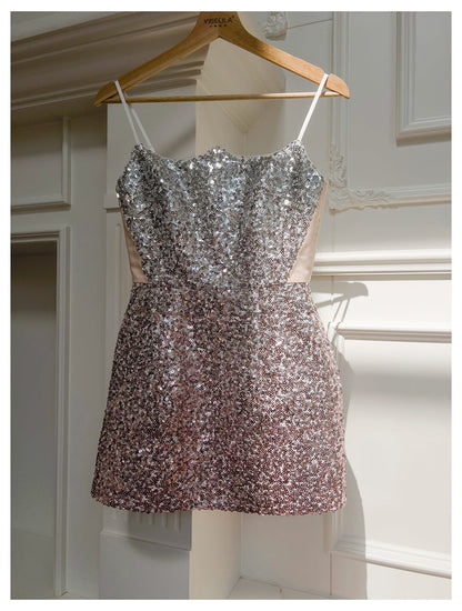 Cute A Line Spaghetti Straps Pink Sequin Grad Dress Inspo Formal 8th Grade Homecoming Dresses High School Hoco Court Dress Graduation Dress Hoco Outfits DH1908