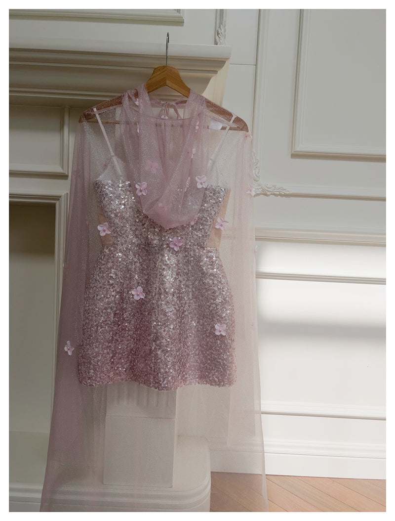 Cute A Line Spaghetti Straps Pink Sequin Grad Dress Inspo Formal 8th Grade Homecoming Dresses High School Hoco Court Dress Graduation Dress Hoco Outfits DH1908