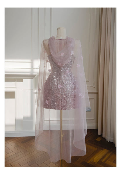 Cute A Line Spaghetti Straps Pink Sequin Grad Dress Inspo Formal 8th Grade Homecoming Dresses High School Hoco Court Dress Graduation Dress Hoco Outfits DH1908