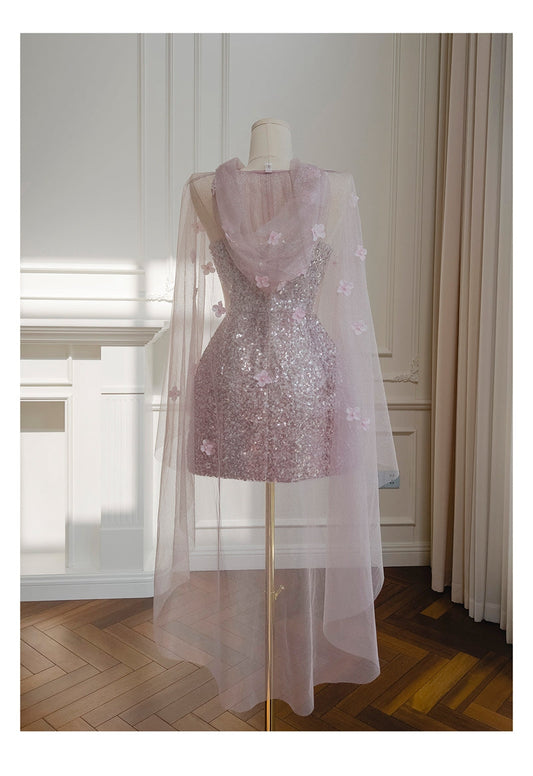 Cute A Line Spaghetti Straps Pink Sequin Grad Dress Inspo Formal 8th Grade Homecoming Dresses High School Hoco Court Dress Graduation Dress Hoco Outfits DH1908