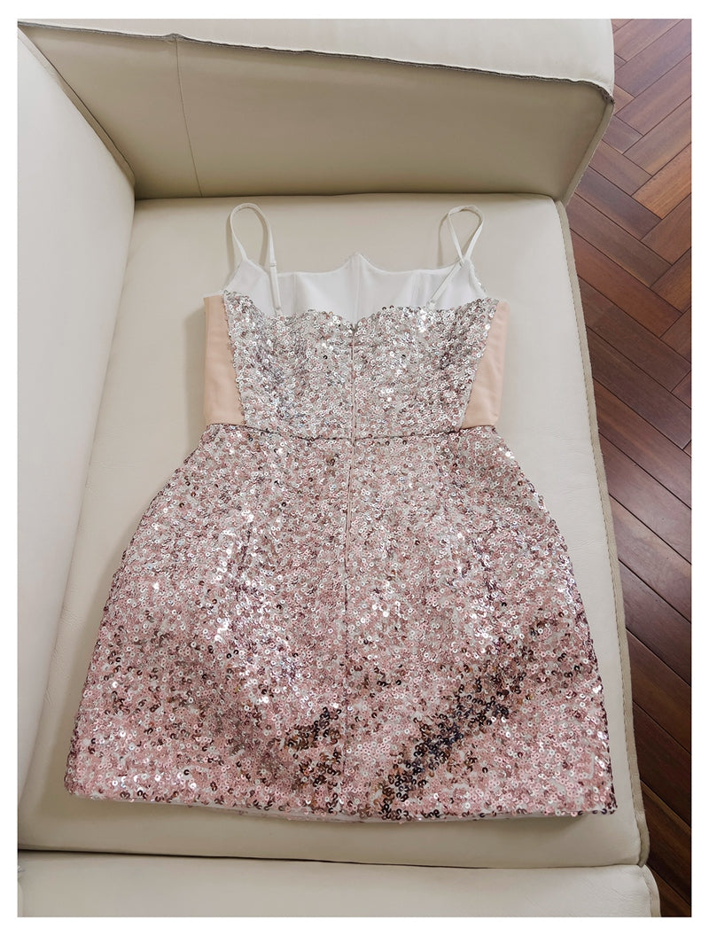 Cute A Line Spaghetti Straps Pink Sequin Grad Dress Inspo Formal 8th Grade Homecoming Dresses High School Hoco Court Dress Short Graduation Dress With Cape DH1909
