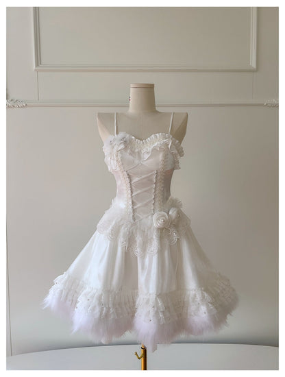 Pretty Ball Gown Spaghetti Straps Corset Back White Grad Dress Inspo Short Mini Formal 8th Grade Homecoming Dresses High School Hoco Court Dress Graduation Dress Hoco Outfits DH1912