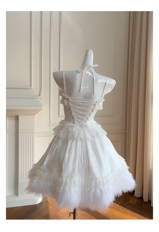 Pretty Ball Gown Spaghetti Straps Corset Back White Grad Dress Inspo Short Mini Formal 8th Grade Homecoming Dresses High School Hoco Court Dress Graduation Dress Hoco Outfits DH1912