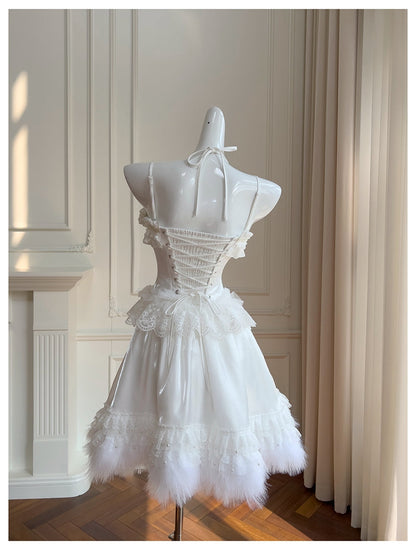 Pretty Ball Gown Spaghetti Straps Corset Back White Grad Dress Inspo Short Mini Formal 8th Grade Homecoming Dresses High School Hoco Court Dress Graduation Dress Cocktail Birthday Outfits DH1913