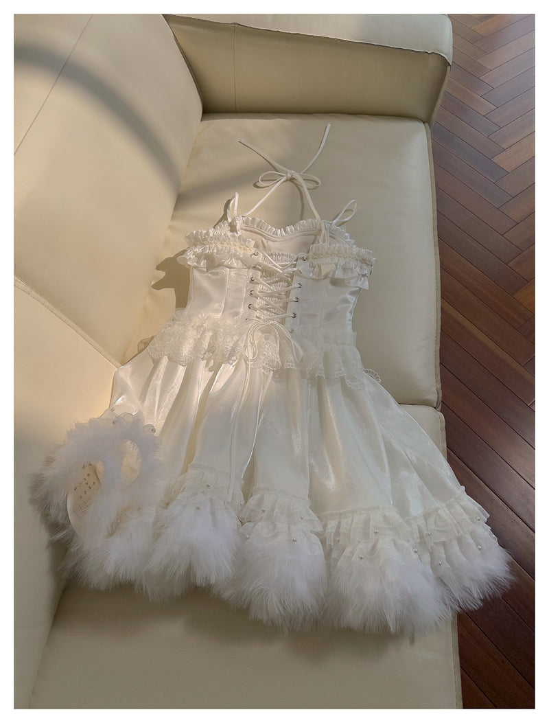 Pretty Ball Gown Spaghetti Straps Corset Back White Grad Dress Inspo Short Mini Formal 8th Grade Homecoming Dresses High School Hoco Court Dress Graduation Dress Cocktail Birthday Outfits DH1913