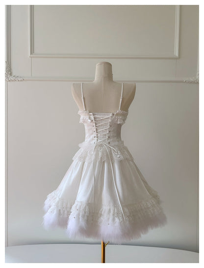 Pretty Ball Gown Spaghetti Straps Corset Back White Grad Dress Inspo Short Mini Formal 8th Grade Homecoming Dresses High School Hoco Court Dress Graduation Dress Cocktail Birthday Outfits DH1913