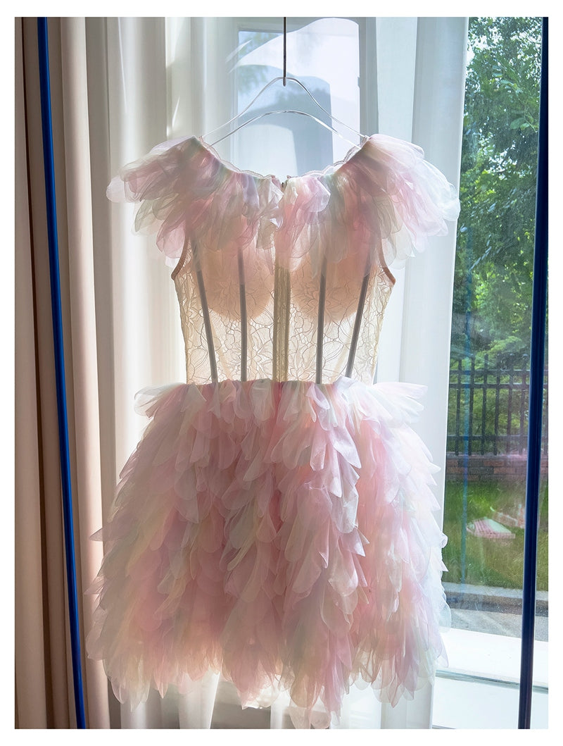 Pretty Ball Gown V Neck Pink Grad Dress Inspo Short Mini Formal 8th Grade Homecoming Dresses High School Hoco Court Dress Graduation Dress Cocktail Birthday Outfits DH1914