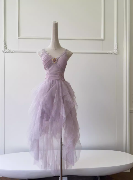 Vestido corto de cóctel para escuela secundaria, con tirantes finos, tul rosa, capas, corte A, para fiesta de 8.º grado, DH1991