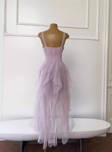 Vestido corto de cóctel para escuela secundaria, con tirantes finos, tul rosa, capas, corte A, para fiesta de 8.º grado, DH1991
