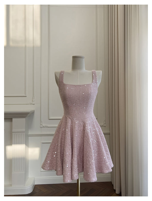 Cute A Line Square Pink Sequin Formal 8th Grade Homecoming Dresses Middle School Short Cocktail Gowns Graduation Dress Hoco Outfits D1994