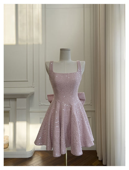 Cute A Line Square Pink Sequin Formal 8th Grade Homecoming Dresses Middle School Short Cocktail Gowns Graduation Dress Hoco Outfits D1994
