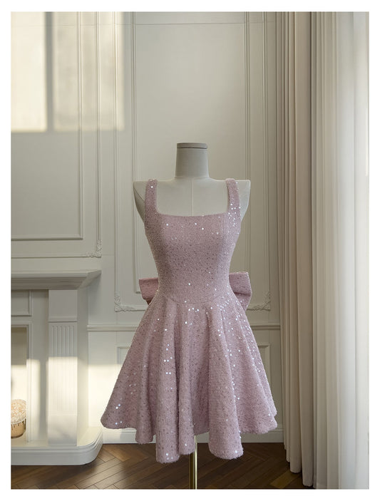 Cute A Line Square Pink Sequin Formal 8th Grade Homecoming Dresses Middle School Short Cocktail Gowns Graduation Dress Hoco Outfits D1994