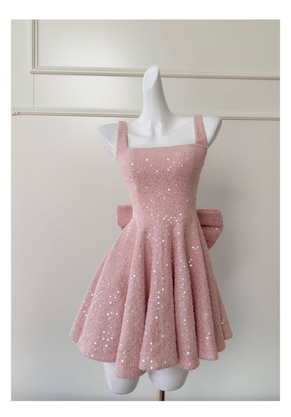Vestido de cóctel corto rosa, corte A, cuadrado, para octavo grado, formal, de graduación, para escuela secundaria, Hoco Outfits DH1994