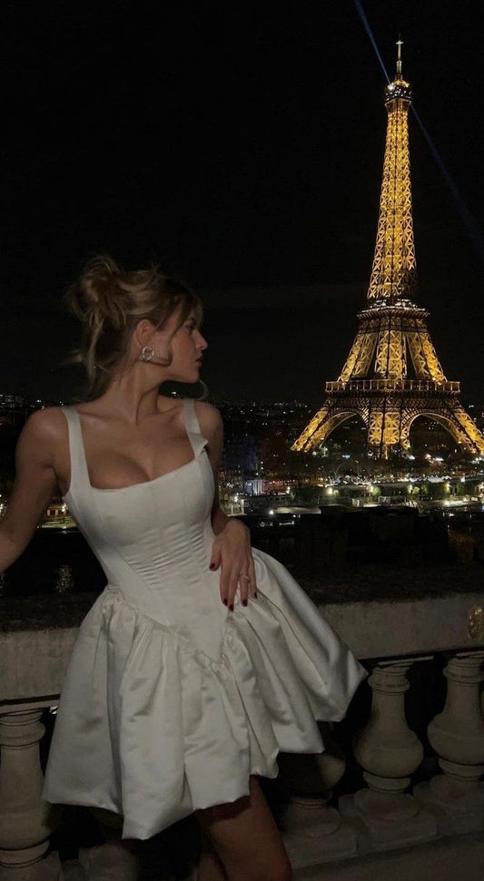 Simple Ball Gown Square Neck White Short Mini Formal 8th Grade Homecoming Dresses Middle School Short Birthday Gowns Graduation Dress Hoco Outfits DH2006