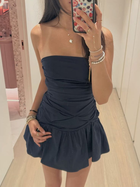 Sexy A Line Strapless Navy Blue Satin Formal 8th Grade Homecoming Dresses Middle School Short Cocktail Gowns Graduation Dress Hoco Outfits DH2010